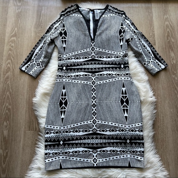 Yoana Baraschi Black & White Patterned Sheath Dress SzL - Picture 2 of 9